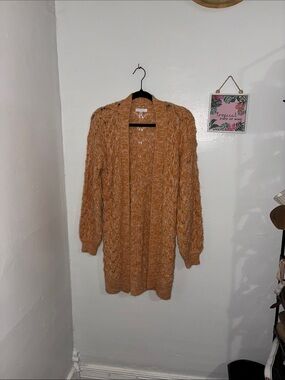 LC Lauren Conrad Open-Front Cable Knit Cardigan - Burnt Orange